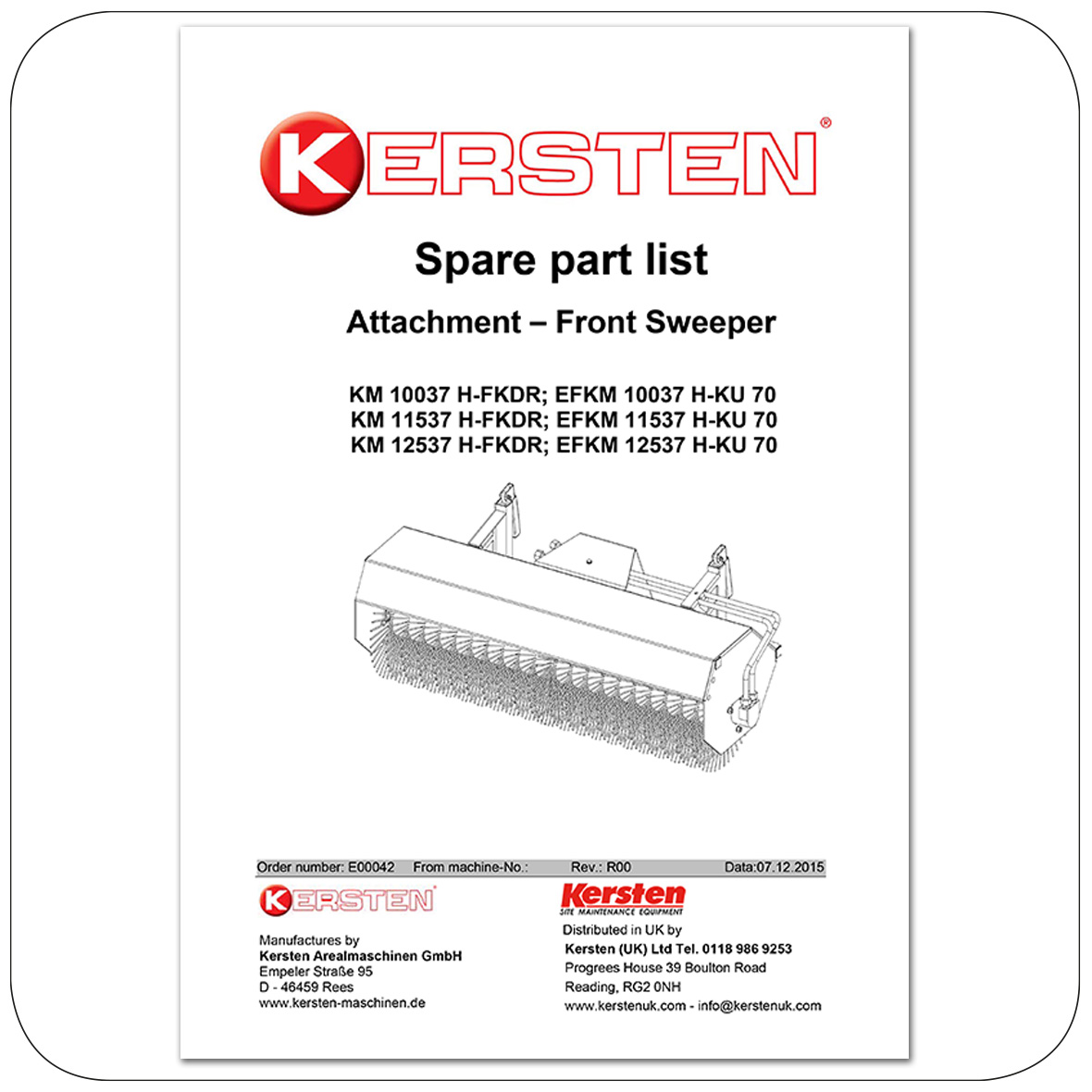 Spare Parts Lists Front Sweeper KM 10037, KM 11537...